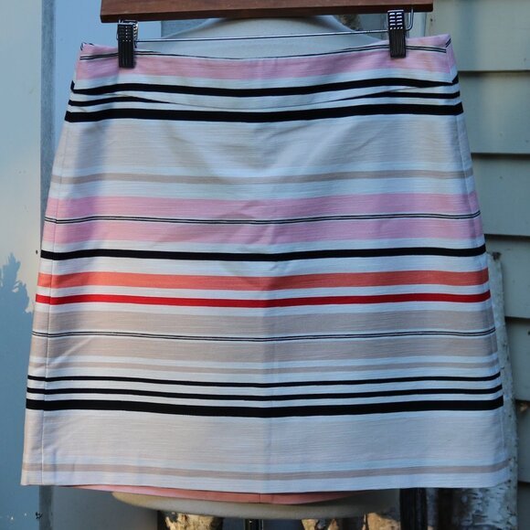 LOFT Pink Black Tan Stripe Stretch Cotton Textured Pencil Skirt Sz 8 - Picture 1 of 4